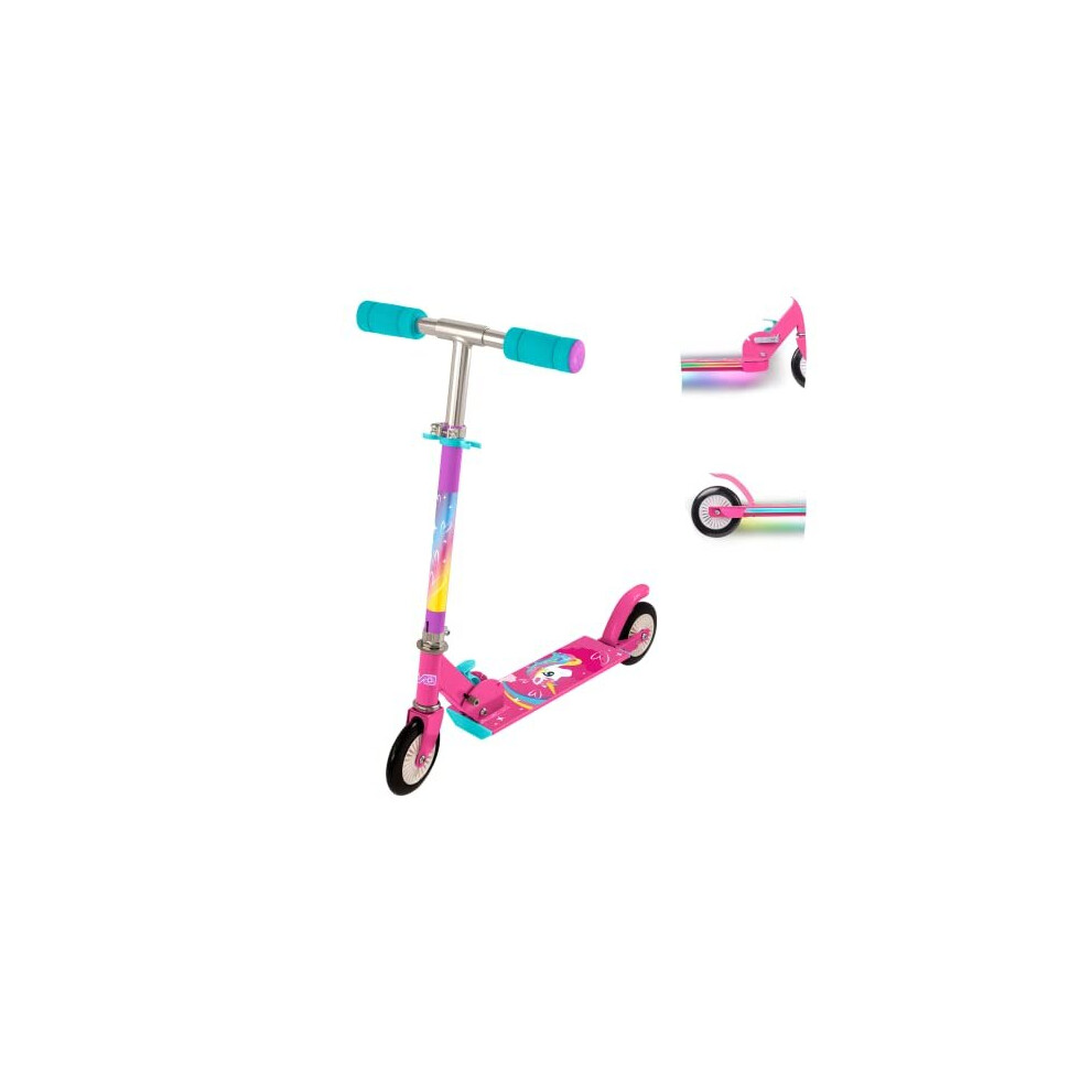 EVO Light Up Inline Childrens Scooter Unicorn Edition | Kids Push 2 Wheeled Scooter With Adjustable Handle Height | Easy Foldable Unicorn Kids'