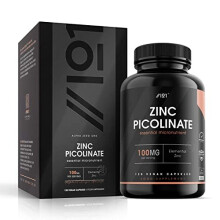 Zinc Picolinate 100mg - 1000% Daily NRV - Elemental Zinc Picolinate - 120 Vegan Capsules - No Additives — Non-GMO, Gluten Free.