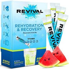Revival Rapid Rehydration Electrolytes Powder - High Strength Vitamin C, B1, B3, B5, B12 Supplement Sachet Drink, Effervescent Electrolyte Hydration