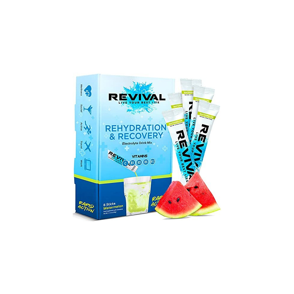 Revival Rapid Rehydration Electrolytes Powder - High Strength Vitamin C, B1, B3, B5, B12 Supplement Sachet Drink, Effervescent Electrolyte Hydration