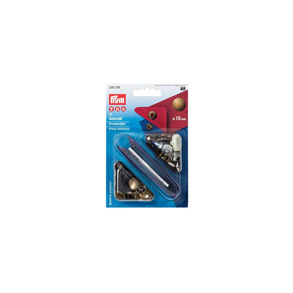 Prym Prym_390299-1 Non-Sew Fasteners Anorak Antique Brass 15 Mm