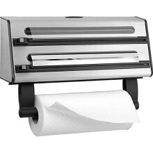 Emsa 504180 Contura Dérouleur triple inox, Dévidoir aluminium film alimentaire papier absorbant 3-en-1