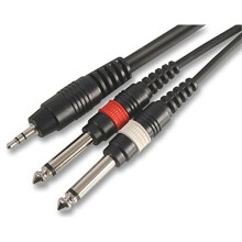 PLS00140 3.5 mm Stereo Jack to 2x 6.35 mm (1/4 Inches) Mono Jack Plug to Plug Lead, 1.2m, Black