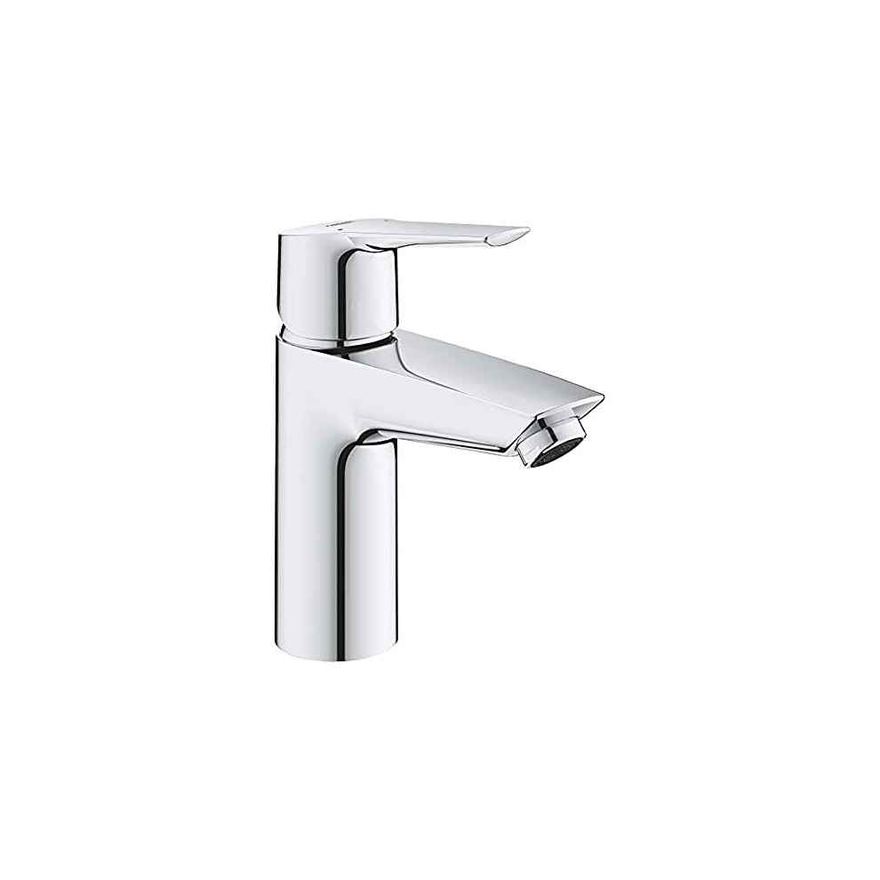 QUICKFIX Start - Wash Basin Mixer Tap (Metal Lever, Smooth Body, 28 mm Ceramic Cartridge, Min. Recommended Pressure 0.4 Bar, Tails 1/2 Inch), Size 165