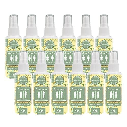 Fabulosa Fab-A-Loo Odour Remover, Compact Toilet Air Freshener Perfume Spray, 60ml, 12 Pack, Sage and Vanilla