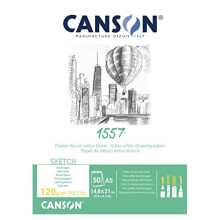 CANSON 1557 120 gsm A4 wit schetspapierblok lichtkorrelig gelijmd korte zijde 50 extra witte vellen ideaal voor professionele kunstenaars en studente