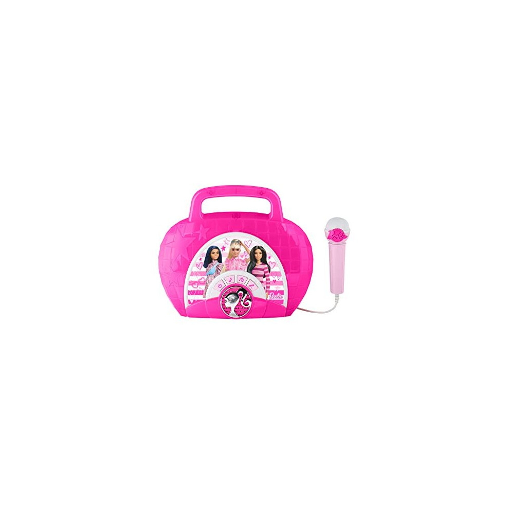 Barbie Sing Along Boombox with Microphone, Built in Music, Flashing Lights, Real Working Mic for Kids Karaoke Machine, Connects Mp3 Player Aux in