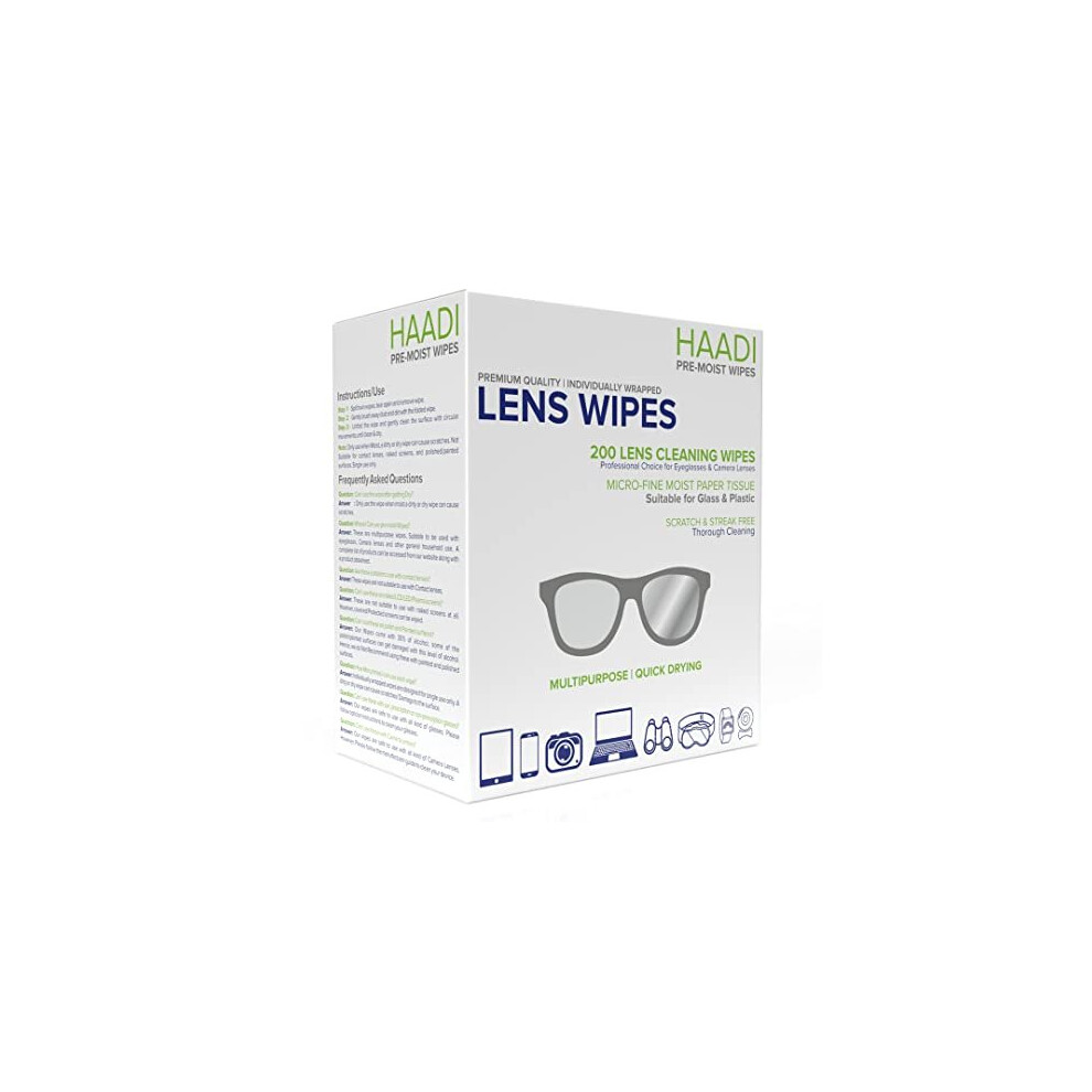 Glasses Cleaner Wipes 200 Individually Wrapped Lens Wipes Multipurpose Suitable for Spectacle Lenses, Cameras, Binoculars, Mirrors, Screens, Optical