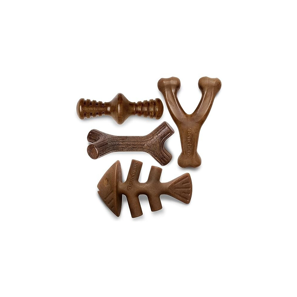 Durable Dog Chew Toy Box for Aggressive Chewers with Wishbone, Fishbone, Stick & Zaggler, Medium