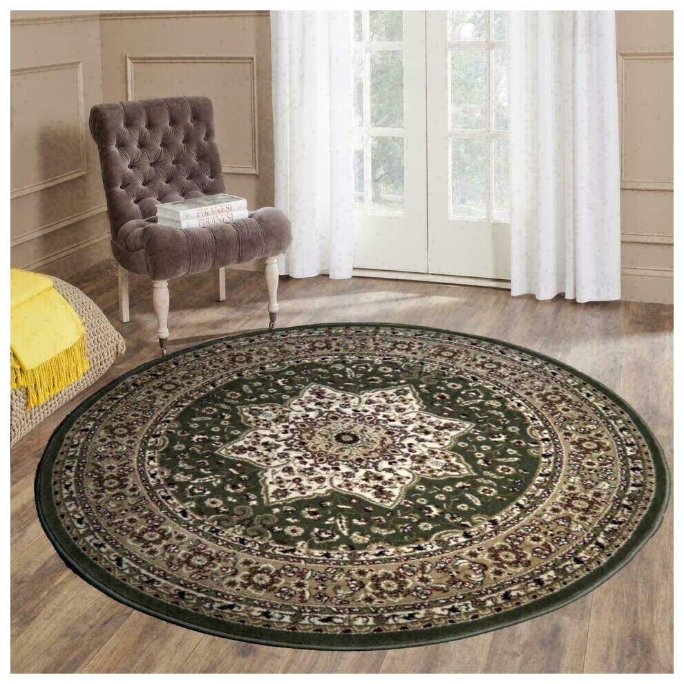 (Green) Traditional Round ROME Rugs Large for Living Room Carpet