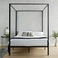 (King) Home Source Sierra 4 Poster Black Metal Canopy Bed Frame