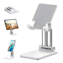 Tablet Stand, Phone Stand, Adjustable Tablet Holder of the Dual Tube and Foldable, Compatible with Tablet/ mobile phone (4.7-12.9 inches)(White)