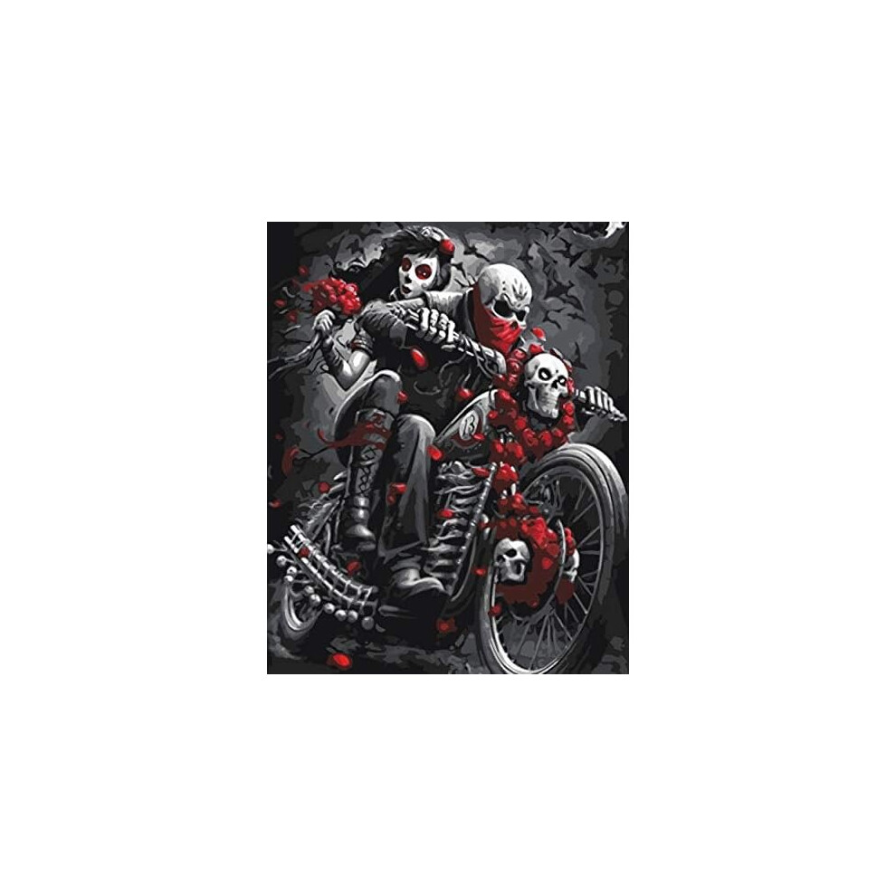 Paint by Numbers for Adults Gothic Skull Motorcycle Paint by Numbers Kits, 40cm x 50cm Canvas DIY Acrylic Painting Kit for Beginners