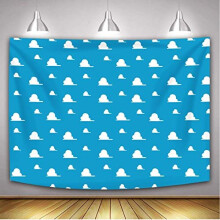Cartoon Blue Sky White Clouds Backdrop for Kids Little Cowboy Happy Birthday Party Decoration Supplies Baby Shower Photo Studio Background 7x5ft