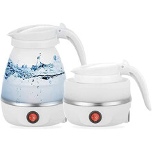 Foldable Electric Kettle, Travel Portable Kettle Coffee Tea Food Grade Silicone Mini Electric Kettle for Boiling Water 600ml for Camping( White)