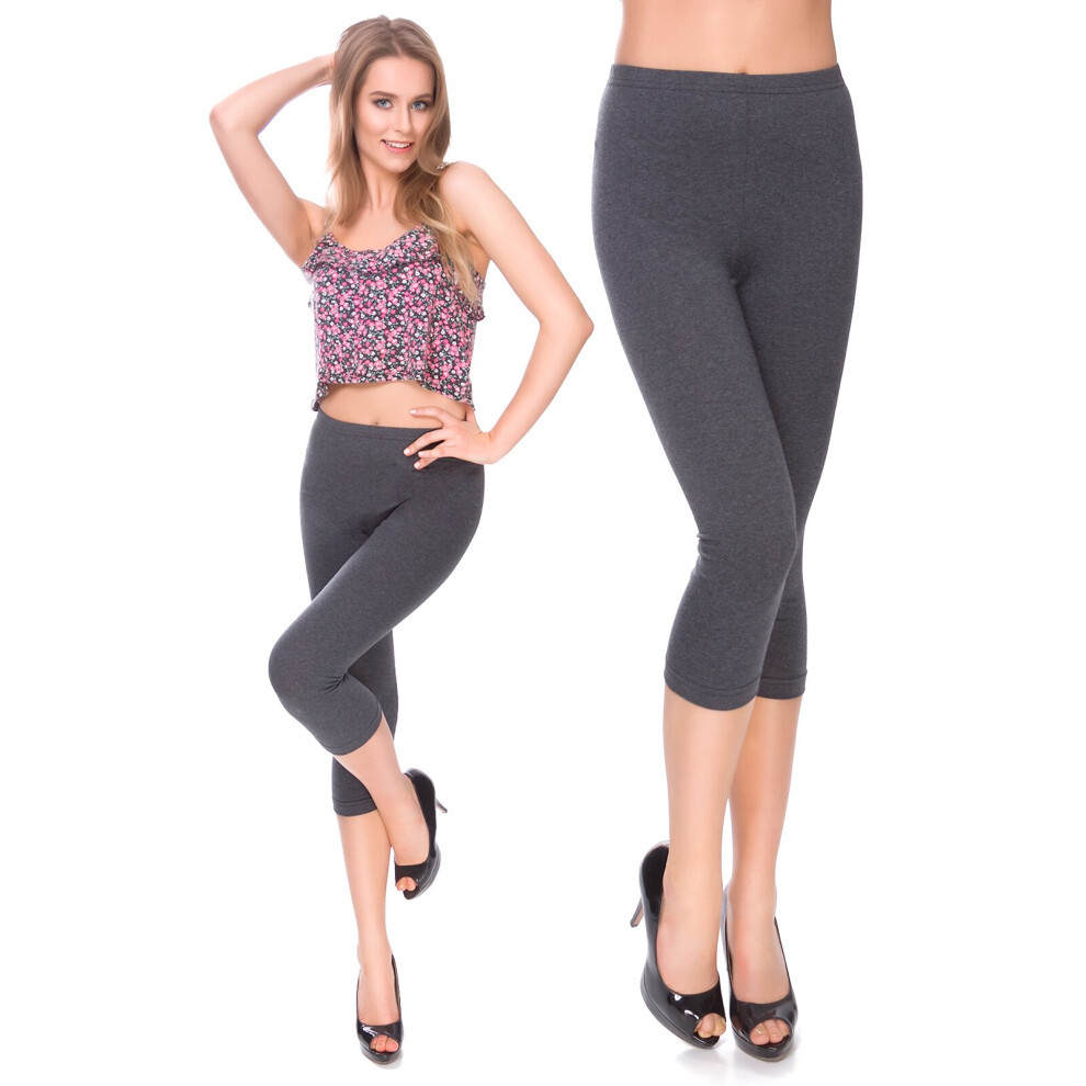 (12, Graphite) Cropped Cotton Classic 3/4 Leggings Fitness Gym