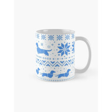 Mugs 11oz Love Joy Peace Wiener Dogs Blue and White Holiday Pattern Coffee Ceramic Mug Funny Anniversary Novelty Christmas Gift