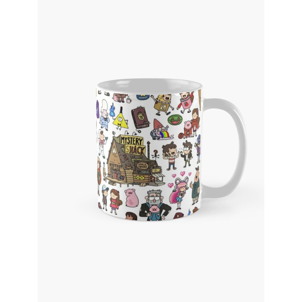 Mugs 11oz Cute Gravity Falls Doodle Coffee Ceramic Mug Funny Anniversary Novelty Christmas Gift