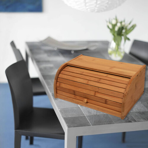 Nature Bamboo Wooden Roll Up Kitchen Bread Box Bin Storage Holder Baskets Container 2