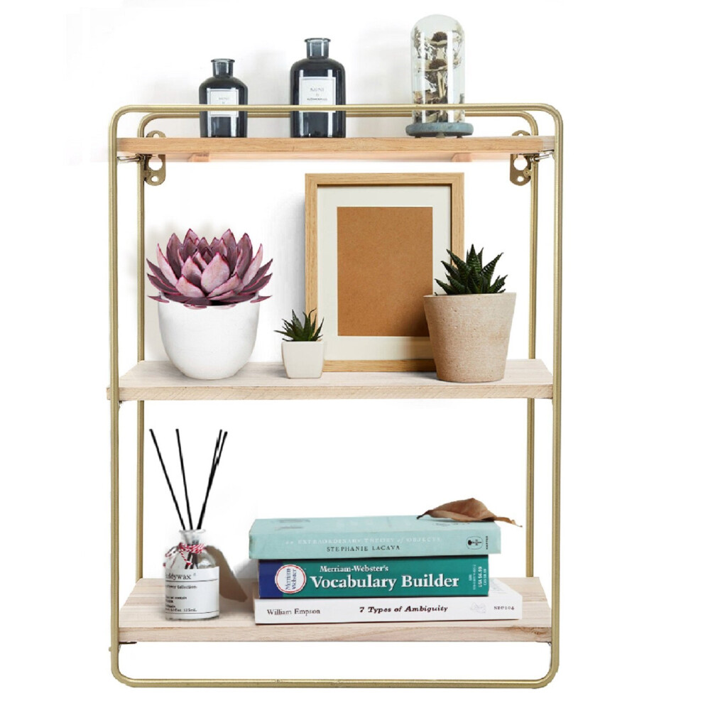 3 Tier Rustic Floating Shelf Golden Wall Shelf Wall Mounted Modern Decor Wood Shelves For Bedroom Home Decor 611885794887