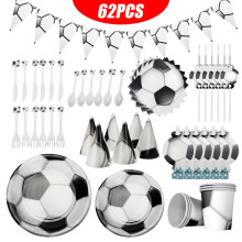62pcs Football Plate Napkin Cups Tablecloth Tableware Kids Birthday Party Decorations