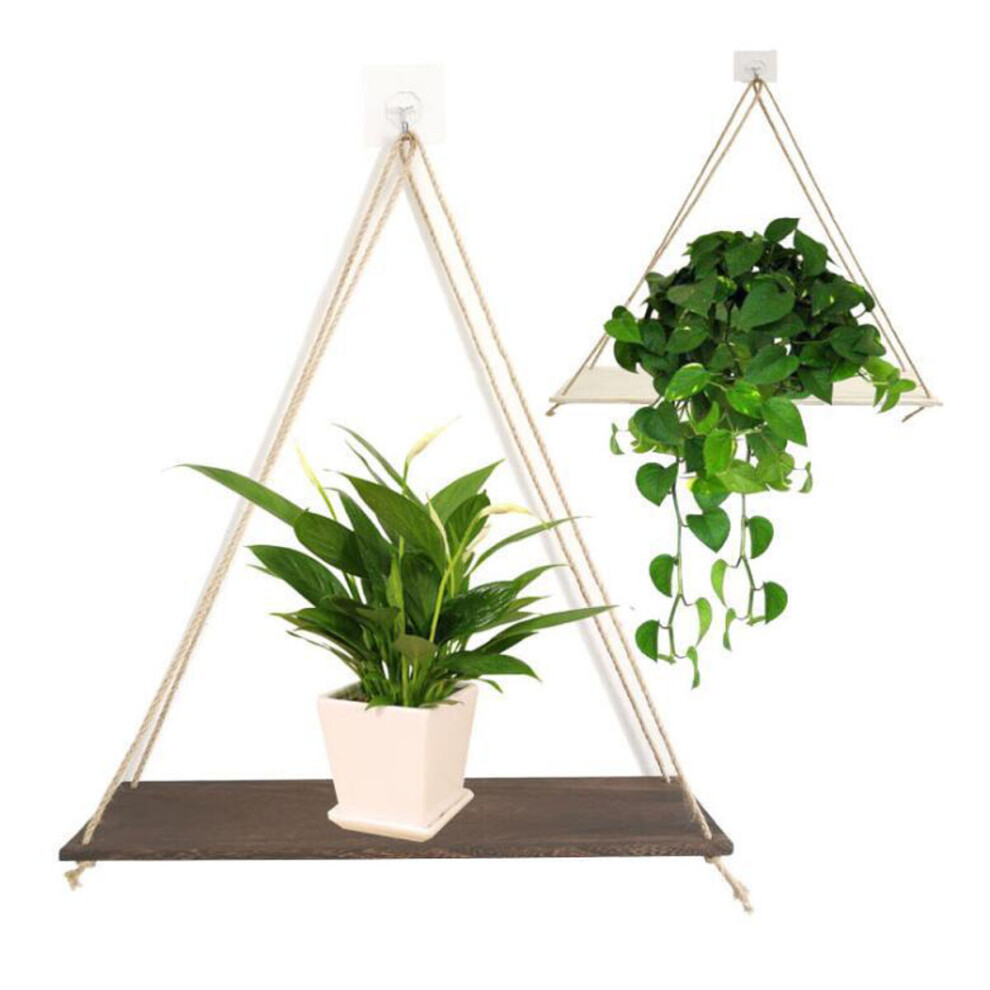 Wooden Hanging Shelf Swing Floating Shelves Rope Wall Display Rack Decorate 681543053519