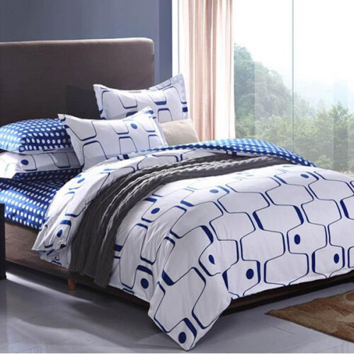 3 Or 4pcs Polyester Fiber Blue White Labyrinth Printed Double Sided Use Bedding Sets 1