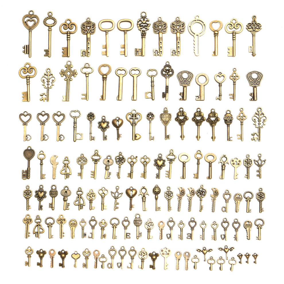 128Pcs Vintage Bronze Key For Pendant Necklace Bracelet DIY Handmade Accessories Decorations