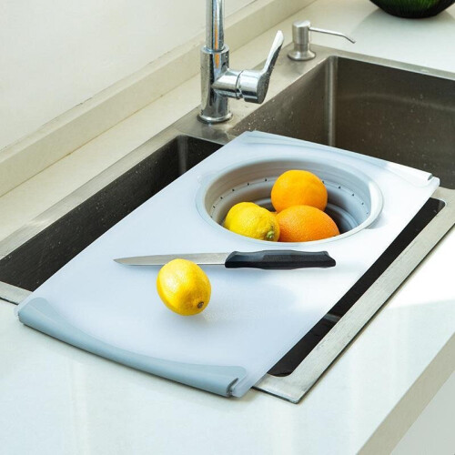 Kitchen Telescopic Multifunctional Thick Plastic Chopping Board Drain Storage Basket 1