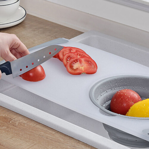 Kitchen Telescopic Multifunctional Thick Plastic Chopping Board Drain Storage Basket 2