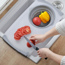 Kitchen Telescopic Multifunctional Thick Plastic Chopping Board Drain Storage Basket