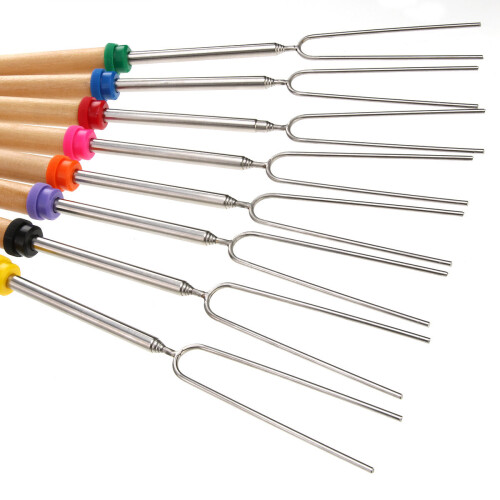 KingSo BBQ Roasting Sticks Extendable Design Wooden Handle Smores Kit for Fire Pit Sticks for Fire Pit 1
