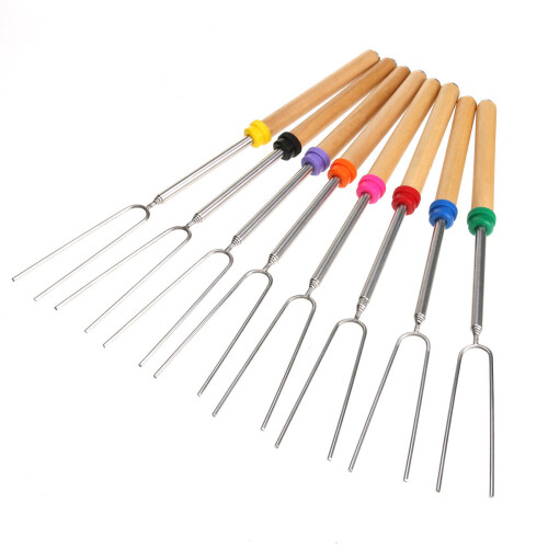 KingSo BBQ Roasting Sticks Extendable Design Wooden Handle Smores Kit for Fire Pit Sticks for Fire Pit 2