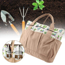 Printed Cactus Pattern 8 Pockets Gardening Kits Tools Organization Bags Canvas Fabric Storage Carry Bags for Shovel Scissor Shear Cutter