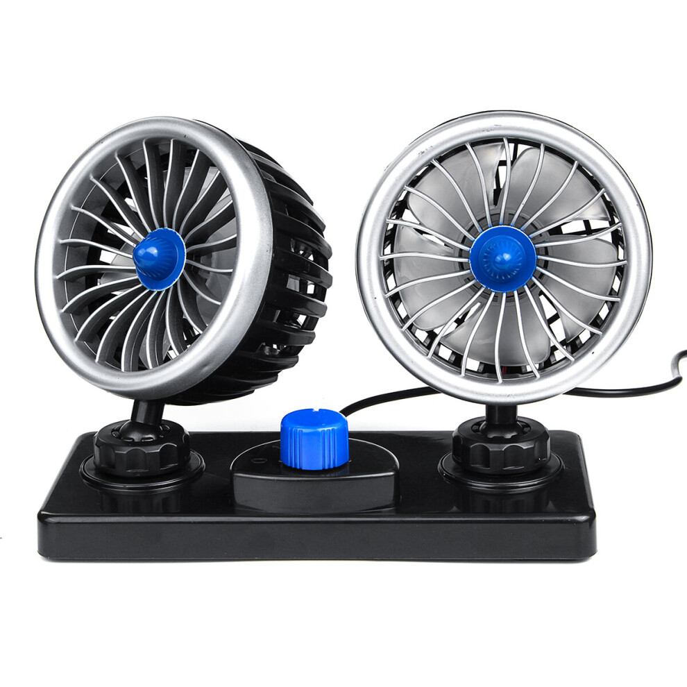 12V/24V Electric Van Car Dual Head Cooling 360 Oscillating Dashboard Air Fan Blue/Orange 300743161960