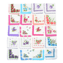 20Pcs 28*28cm/30*30 cm Vintage Cotton Women Hankies Random Color Floral Ladies Handkerchief