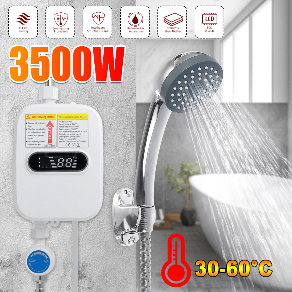 [Eu Direct] 3500W 220V Mini Water Heater Hot Electric Tankless Household Bathroom Faucet With Shower Head Lcd Temperature Display 811617186748