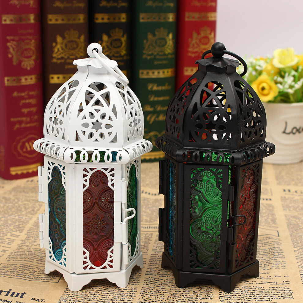 Vintage Moroccan Hollow Iron Lantern Tea Hanging Candle Holder Candlestick Light