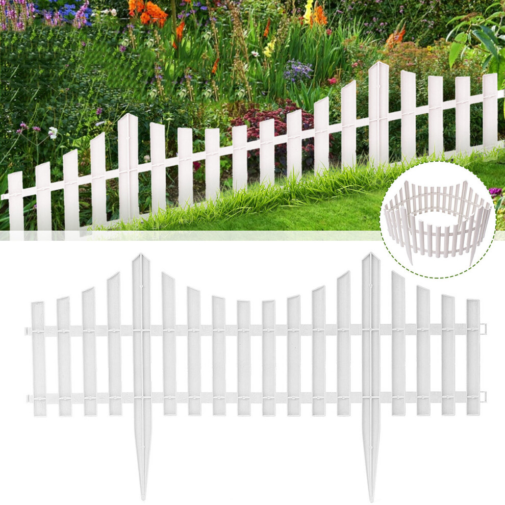 24Pcs White Flexible Plastic Garden Picket Fence Lawn Grass Edge Edging Border 7305031091878