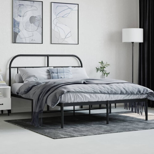 vidaXL metalsengestel med hovedgærde sort 140x200 cm 2