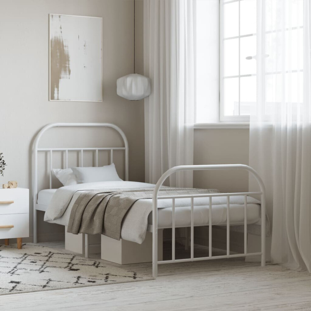 vidaXL Metal Bed Frame with Headboard and Footboard White 90x190 cm Single