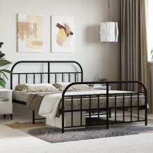 vidaXL metalsengestel med hovedgærde og fodgærde sort 140x190 cm