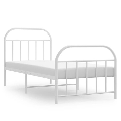 vidaXL Metal Bed Frame with Headboard and Footboard White 90x190 cm Single 1