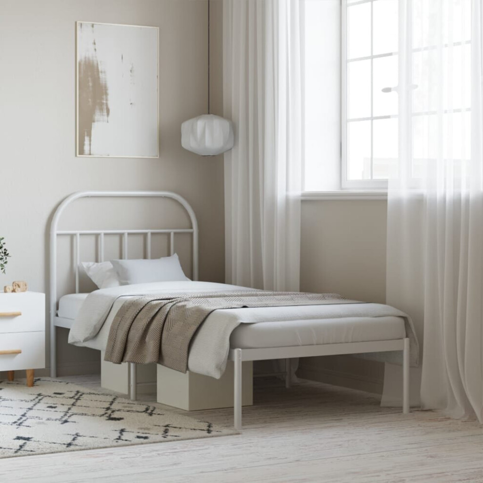 vidaXL Metal Bed Frame with Headboard Bed Base Bedstead White 90x190 cm Single