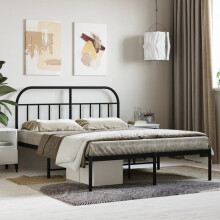 vidaXL metalsengestel med hovedgærde sort 140x190 cm