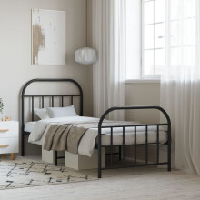 vidaXL Metal Bed Frame with Headboard and Footboard Black 90x190 cm Single