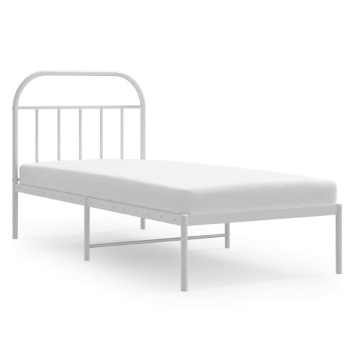 vidaXL Metal Bed Frame with Headboard Bed Base Bedstead White 90x190 cm Single 1