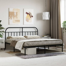 vidaXL Metal Bed Frame with Headboard Bed Base Black 180x200 cm Super King