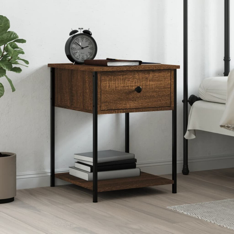 vidaXL Bedside Table Cabinet Side Table Nightstand Brown Oak Engineered Wood