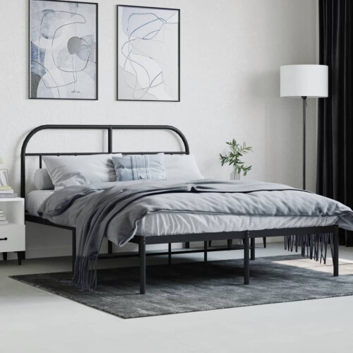 vidaXL metalsengestel med hovedgærde sort 140x190 cm 2